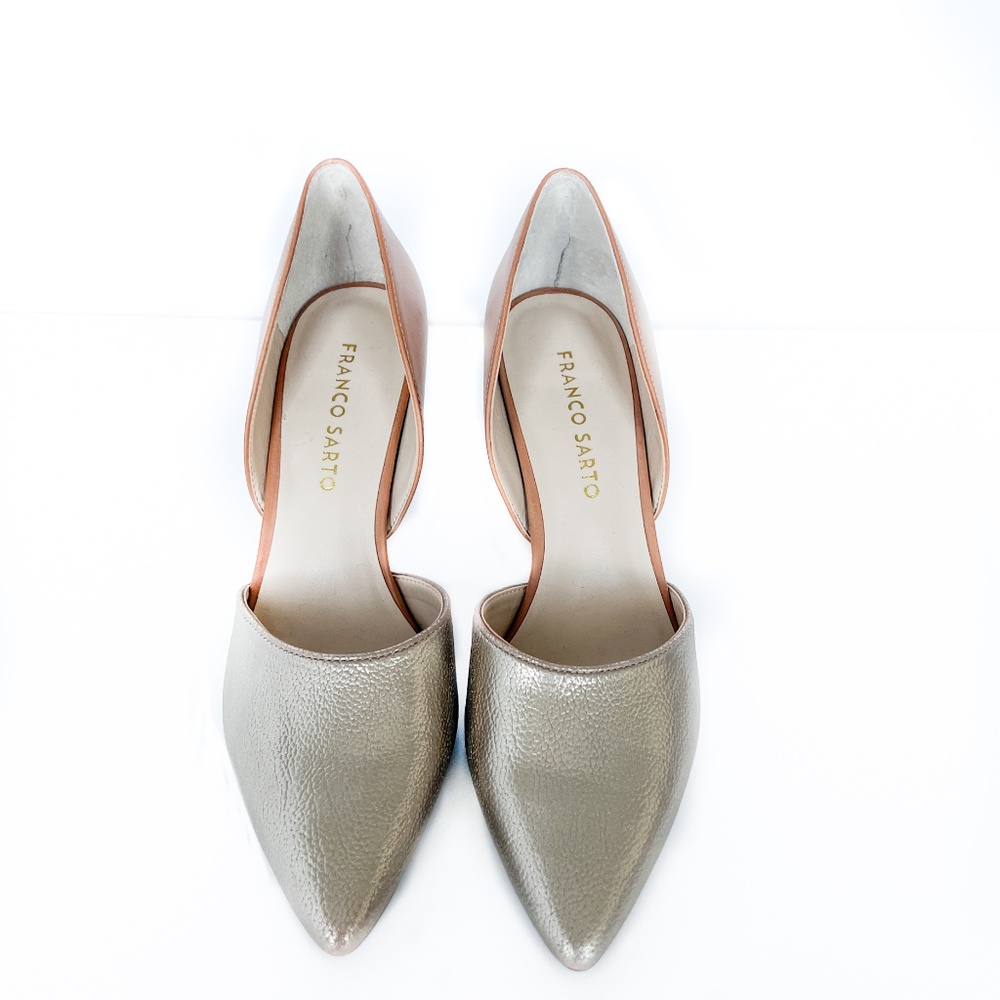 Franco Sarto Metallic Silver and Tan Heels